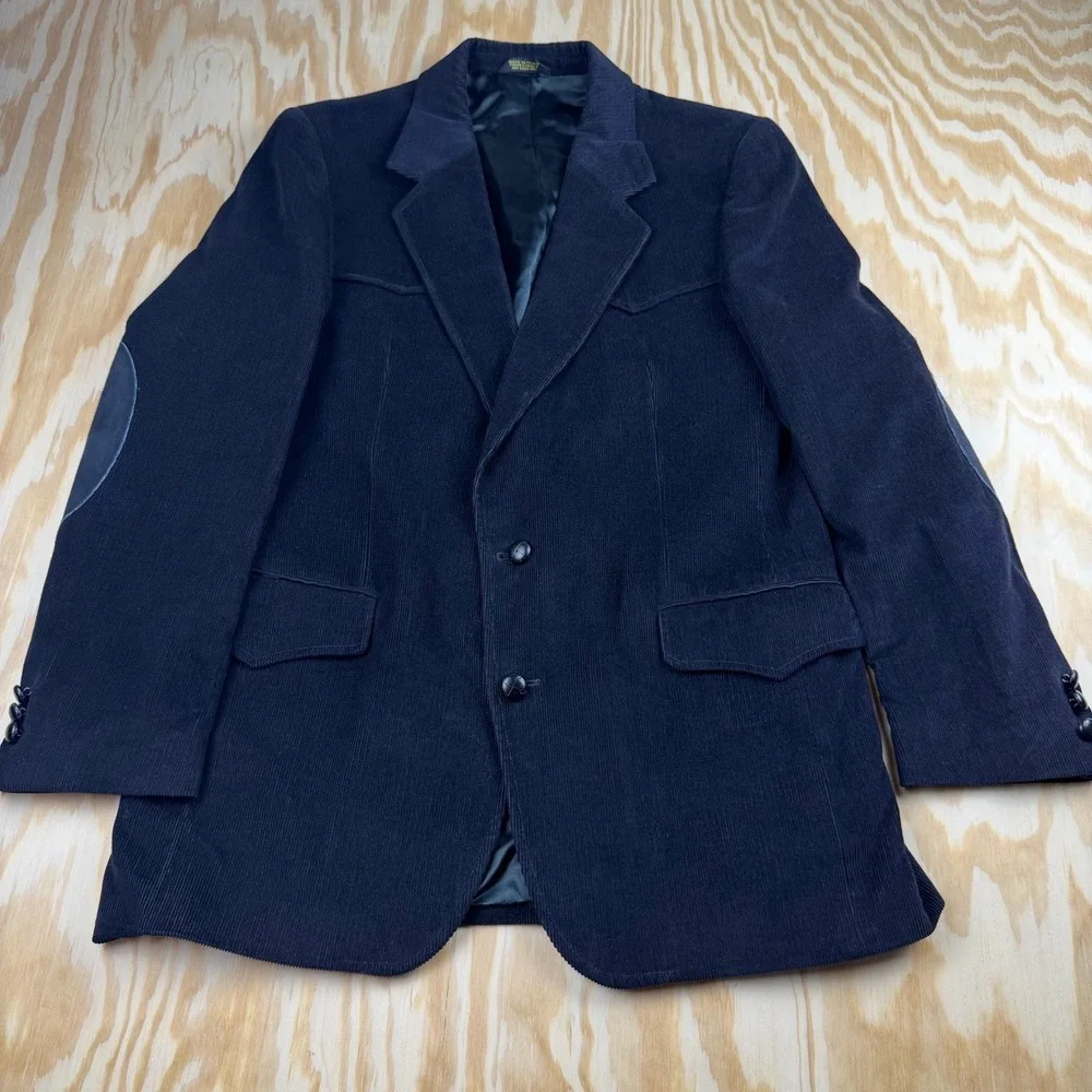 Western Classics Gary Garrett Men Black Corduroy Blazer Western Yoke Elbow Patch